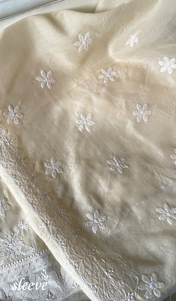 Women's Lakhnavi Handcrafted Cotton Unstitched Chikankari Full Suit Material - HONC0322457