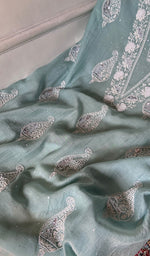 将图像加载到图库查看器中， Shank Women's Lakhnavi Handcrafted Mul Chanderi Unstitched Kurta And Dupatta Set- HONC03148003