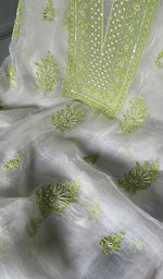Load image into Gallery viewer, Women&#39;s Lakhnavi Handcrafted Pure Organza Chikankari Unstitched Kurta And Dupatta Set- HONC0310181
