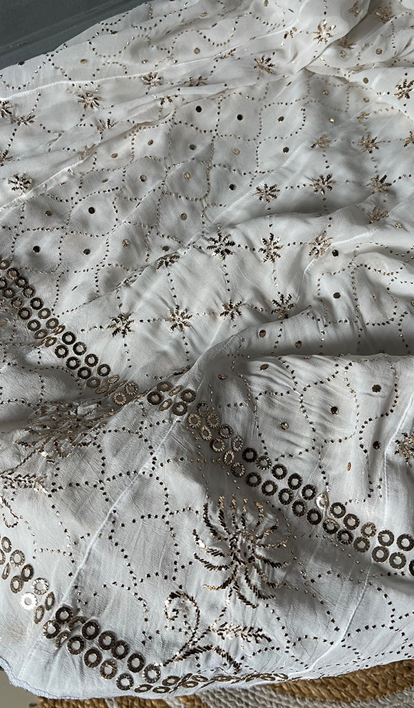 Women's Lucknowi Handcrafted Viscose Georgette Chikankari Anarkali and Dupatta Set- HONC0304388