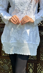 将图像加载到图库查看器中， Women&#39;s Lakhnavi Handcrafted Linen Cotton Chikankari Top - HONC0217569
