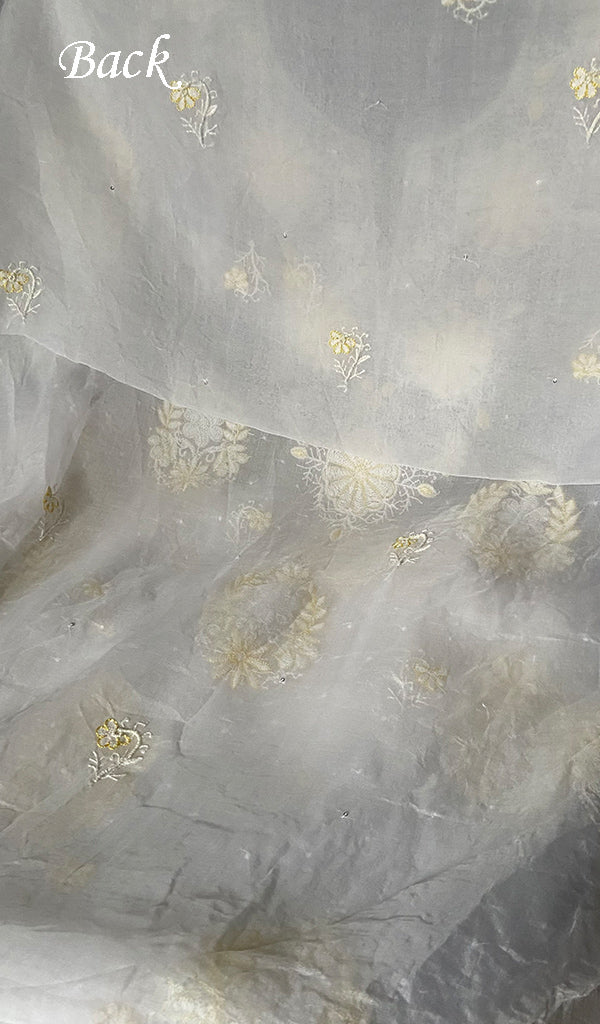 Women's Lakhnavi Handcrafted Pure Organza Chikankari Unstitched Kurta And Dupatta Set- HONC0305096