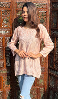 Hania Women's Lakhnavi Handcrafted Chanderi Silk Chikankari Top - HONC0237600