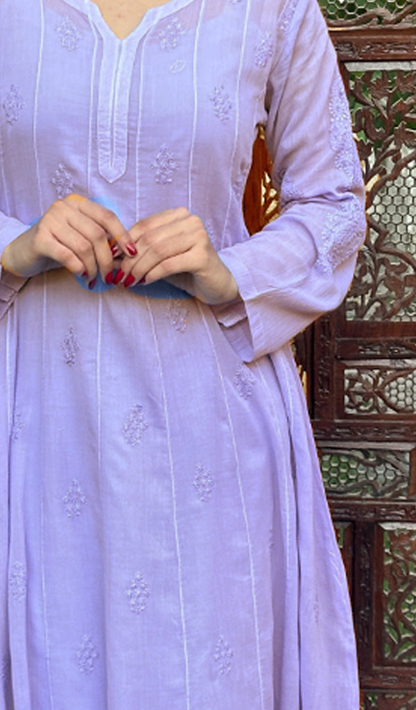 Purple Cotton Chikankari Anarkali Dress