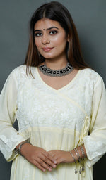 将图像加载到图库查看器中， Neha Women&#39;s Lucknowi Handcrafted Modal Cotton Chikankari Angrakha Dress - HONC0102858
