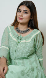 将图像加载到图库查看器中， Aidah Women&#39;s Lucknowi Handcrafted Faux-Georgette Chikankari Anarkali Dress - NC058048

