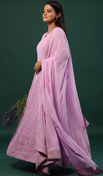 将图像加载到图库查看器中， Women&#39;s Lucknowi Handcrafted Viscose Georgette Stitched Chikankari Anarkali Full Set- HONC078527
