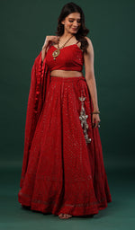 将图像加载到图库查看器中， Women&#39;s Lakhnavi Handcrafted Bridal Pure Silk Georgette Chikankari Lehenga Set - HONC0146289