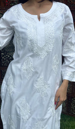 将图像加载到图库查看器中， Lakhnavi 手工制作 Mulmul 棉 Chikankari Kurti- HONC00129536
