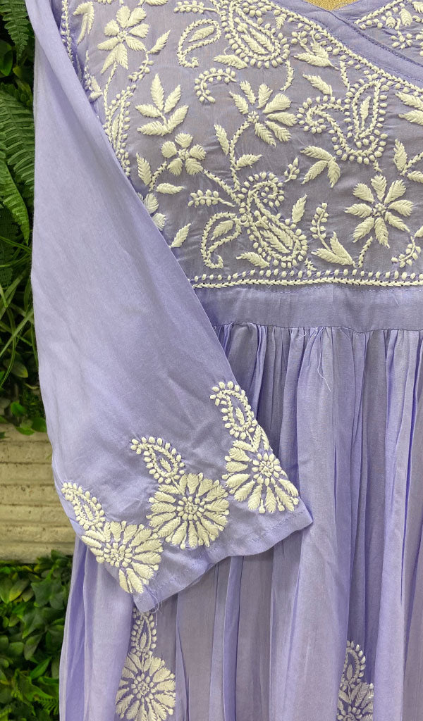 Neha Women's Lucknowi Handcrafted Modal Cotton Chikankari Angrakha Dress - HONC0102821