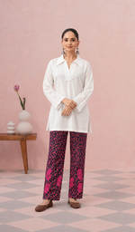 Women's Lakhnavi Handcrafted Cotton Chikankari Top And Palazzo Set - HONC040424
