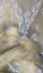 Load image into Gallery viewer, Women's Lakhnavi Handcrafted Pure Organza Chikankari Unstitched Kurta And Dupatta Set- HONC0304479