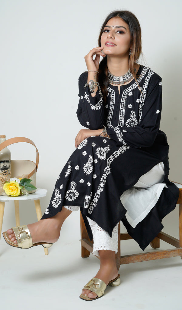 Women's Lucknowi Handcrafted Mul Cotton Chikankari Kurti - HONC0124841