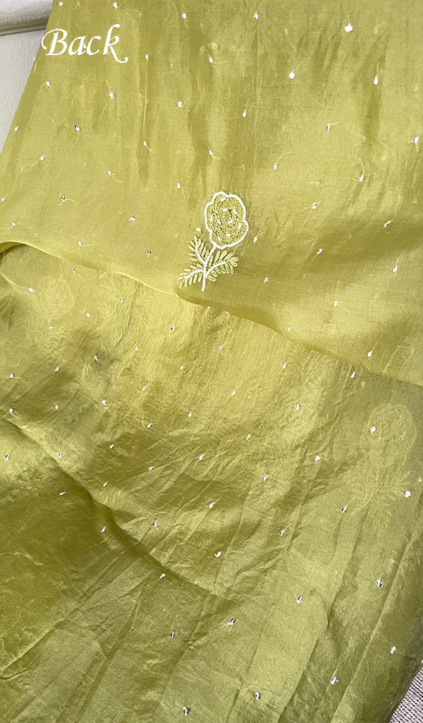 Women's Lakhnavi Handcrafted Pure Organza Chikankari Unstitched Kurta And Dupatta Set- HONC0295579