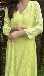 Load image into Gallery viewer, Women&#39;s Lucknowi Handcrafted Muslin Chikankari Kurti - HONC0229242
