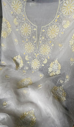 Load image into Gallery viewer, Women&#39;s Lakhnavi Handcrafted Pure Organza Chikankari Unstitched Kurta And Dupatta Set- HONC0305096
