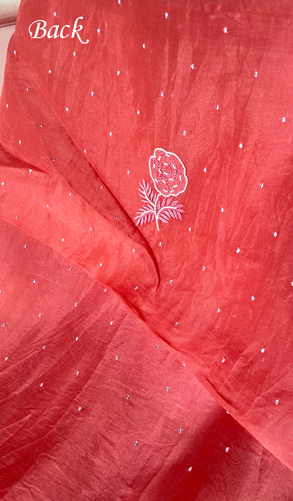 Women's Lakhnavi Handcrafted Pure Organza Chikankari Unstitched Kurta And Dupatta Set- HONC0309149