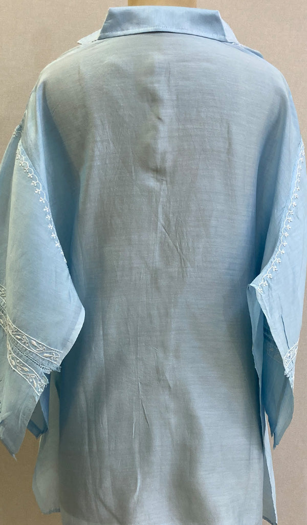 Fiza Women's Lakhnavi Handcrafted Chanderi Silk Semi- Stitched Chikankari Top - HONC0220177