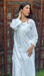 将图像加载到图库查看器中， Lakhnavi 手工制作 Mulmul 棉 Chikankari Kurti- HONC00129536
