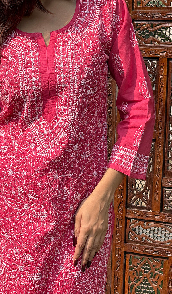 Farheen Women's Lucknowi Handcrafted Cotton Chikankari Kurti - HONC0245086