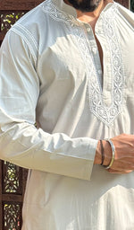 Load image into Gallery viewer, Men&#39;s Lucknowi Handcrafted Cotton Chikankari Kurta -  HONC0115508
