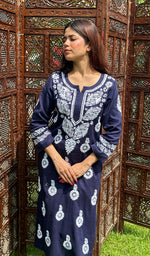 Load image into Gallery viewer, Women&#39;s Lucknowi Handcrafted Cotton Chikankari Kurti - HONC0234317
