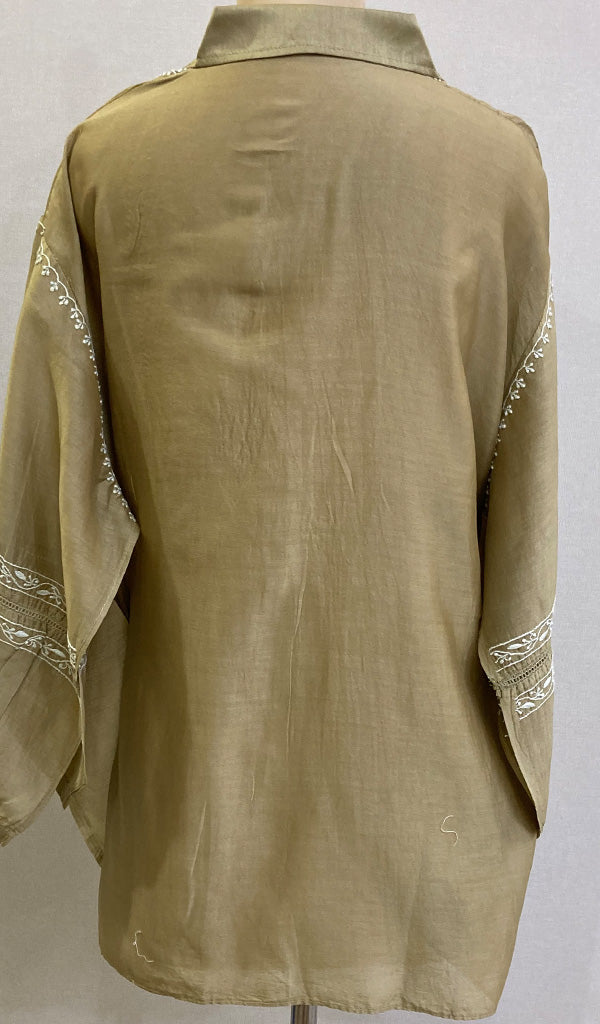 Fiza Women's Lakhnavi Handcrafted Chanderi Silk Semi- Stitched Chikankari Top - HONC0201386