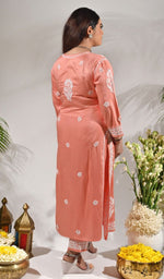 Load image into Gallery viewer, Women&#39;s Lakhnavi Handcrafted Modal Cotton Chikankari Kurta And Palazzo Set- HONC0132054
