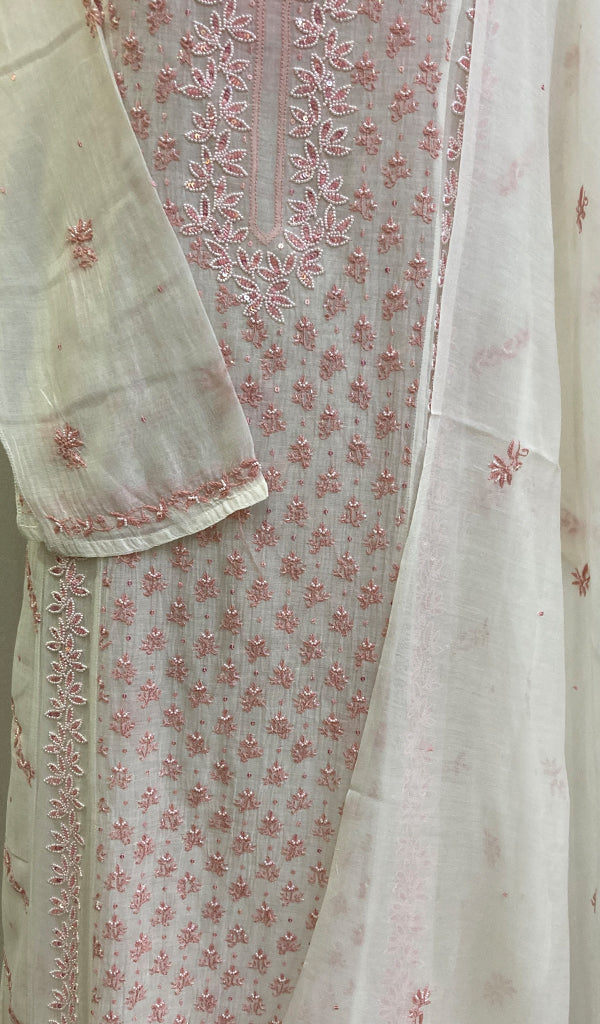 Saziya Women's Lakhnavi Handcrafted Mul Chanderi Semi - Stitched Kurta And Dupatta Set -  HONC0224771