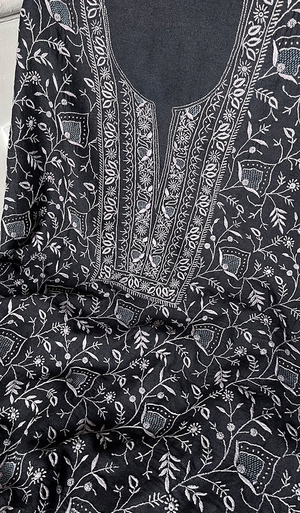 Women's Lakhnavi Handcrafted Munga Silk Chikankari Kurta And Dupatta Set - HONC0256129