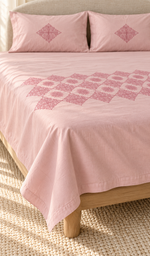 Lakhnavi Handcrafted Cotton Chikankari Bedsheet Set - HONC0394537