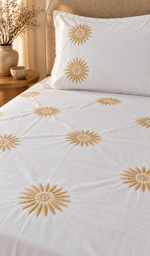 Lakhnavi Handcrafted Cotton Chikankari Bedsheet Set - HONC0373294