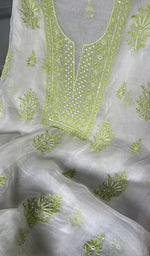 Load image into Gallery viewer, Women&#39;s Lakhnavi Handcrafted Pure Organza Chikankari Unstitched Kurta And Dupatta Set- HONC0310181
