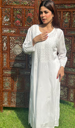 Load image into Gallery viewer, Women&#39;s Lakhnavi Handcrafted Cotton Chikankari Kurti - HONC0124571
