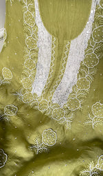 将图像加载到图库查看器中， Women's Lakhnavi Handcrafted Pure Organza Chikankari Unstitched Kurta And Dupatta Set- HONC0295579