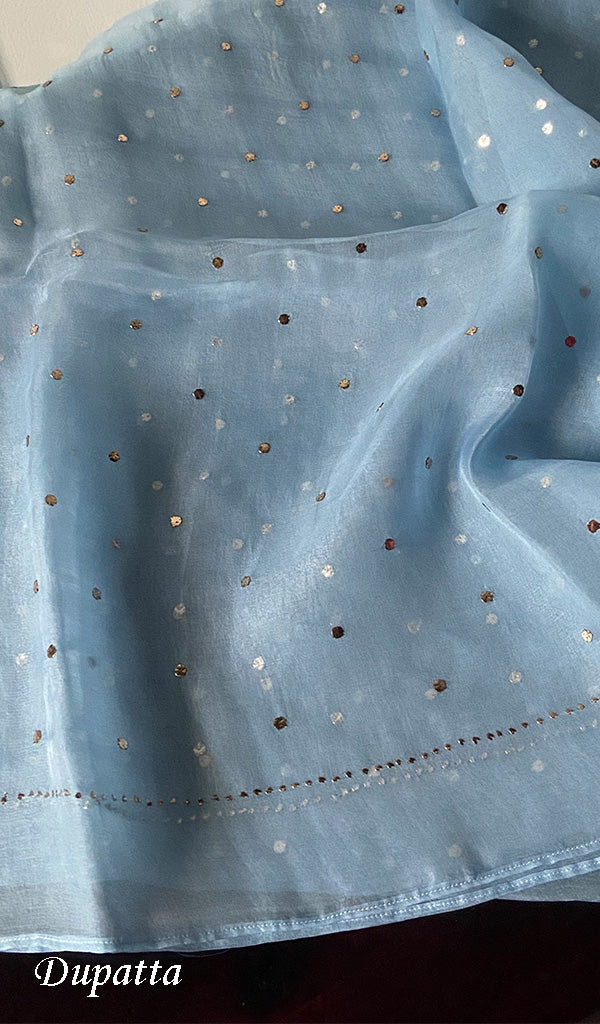 Marifa Women's Lakhnavi Handcrafted Pure Organza Chikankari Unstitched Kurta And Dupatta Set - HONC0228391