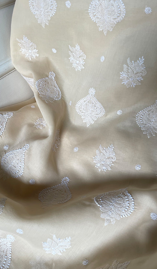 Women's Lakhnavi Handcrafted Cotton Unstitched Chikankari Full Suit Material - HONC0322457