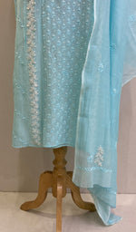 将图像加载到图库查看器中， Saziya Women&#39;s Lakhnavi Handcrafted Mul Chanderi Semi - Stitched Kurta And Dupatta Set - HONC090424
