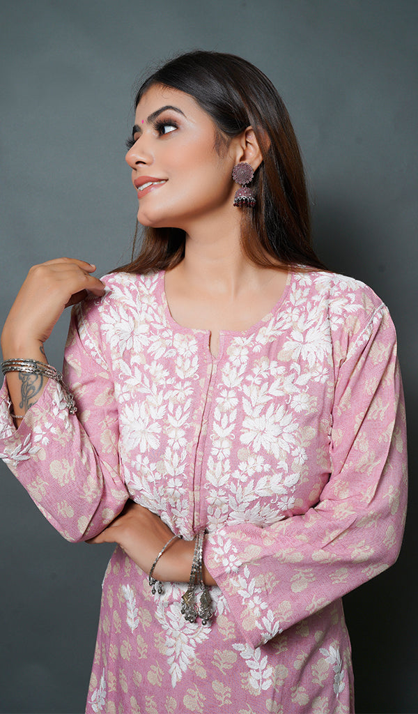 Women's Lakhnavi Handcrafted Modal Cotton Chikankari Kurta And Palazzo Set - HONC0150726