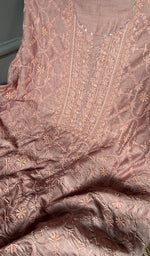 将图像加载到图库查看器中， Women&#39;s Lakhnavi Handcrafted Munga Silk Unstitched Chikankari Kurta And Dupatta Set- HONC0278123
