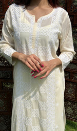 Load image into Gallery viewer, Women&#39;s Lucknowi Handcrafted Cotton Chikankari Kurti - HONC0225193
