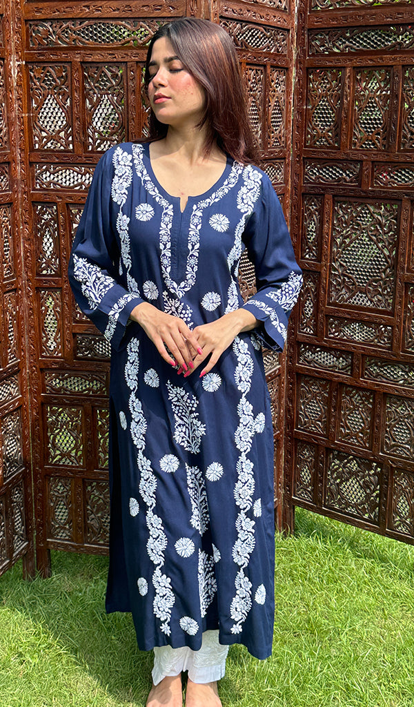 Women's Lucknowi Handcrafted Modal Cotton Chikankari Kurti - HONC0226955