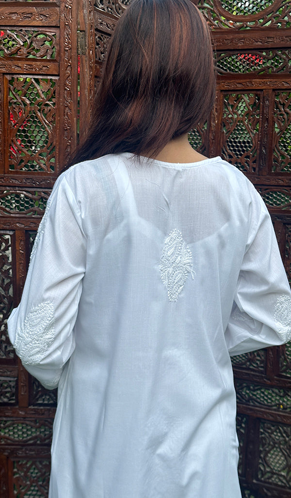 Lakhnavi 手工制作 Mulmul 棉 Chikankari Kurti- HONC00129536