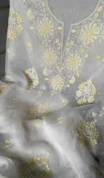 Load image into Gallery viewer, Women&#39;s Lakhnavi Handcrafted Pure Organza Chikankari Unstitched Kurta And Dupatta Set- HONC0305096
