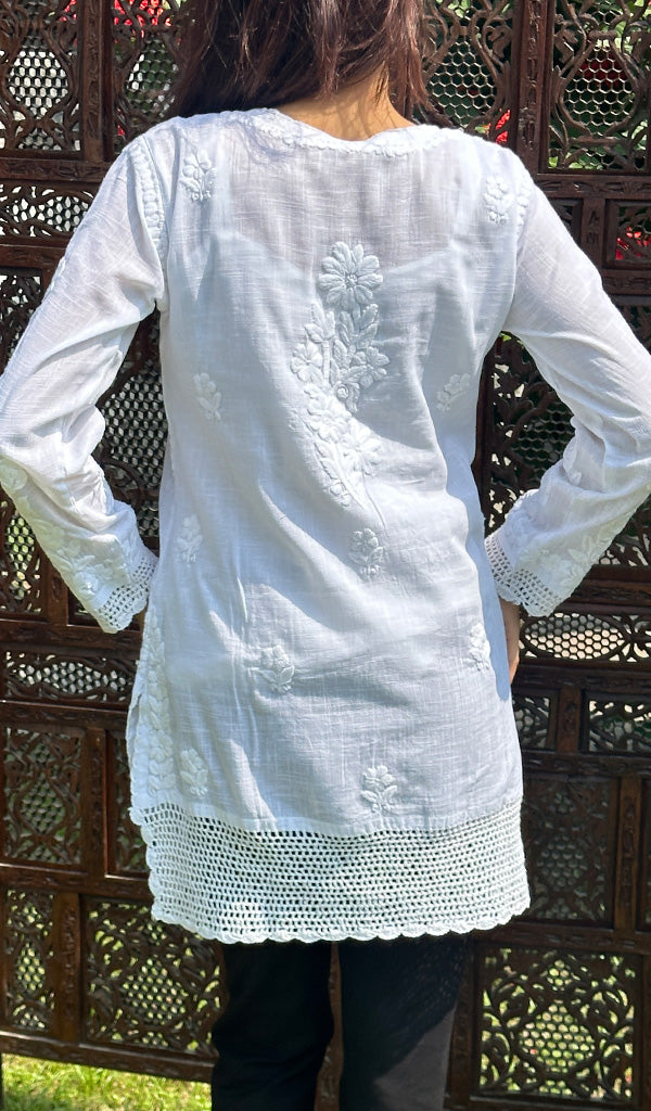 Women's Lakhnavi Handcrafted Linen Cotton Chikankari Top - HONC0217569