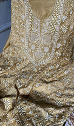 Load image into Gallery viewer, Women&#39;s Lakhnavi Handcrafted Munga Silk Unstitched Chikankari Kurta And Dupatta Set- HONC0278845
