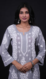 Load image into Gallery viewer, Safina Women&#39;s Lakhnavi Handcrafted Modal Cotton Chikankari Kurta And Palazzo Set - HONC0124063
