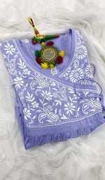 Load image into Gallery viewer, Neha Women&#39;s Lucknowi Handcrafted Modal Cotton Chikankari Angrakha Dress - HONC0102821
