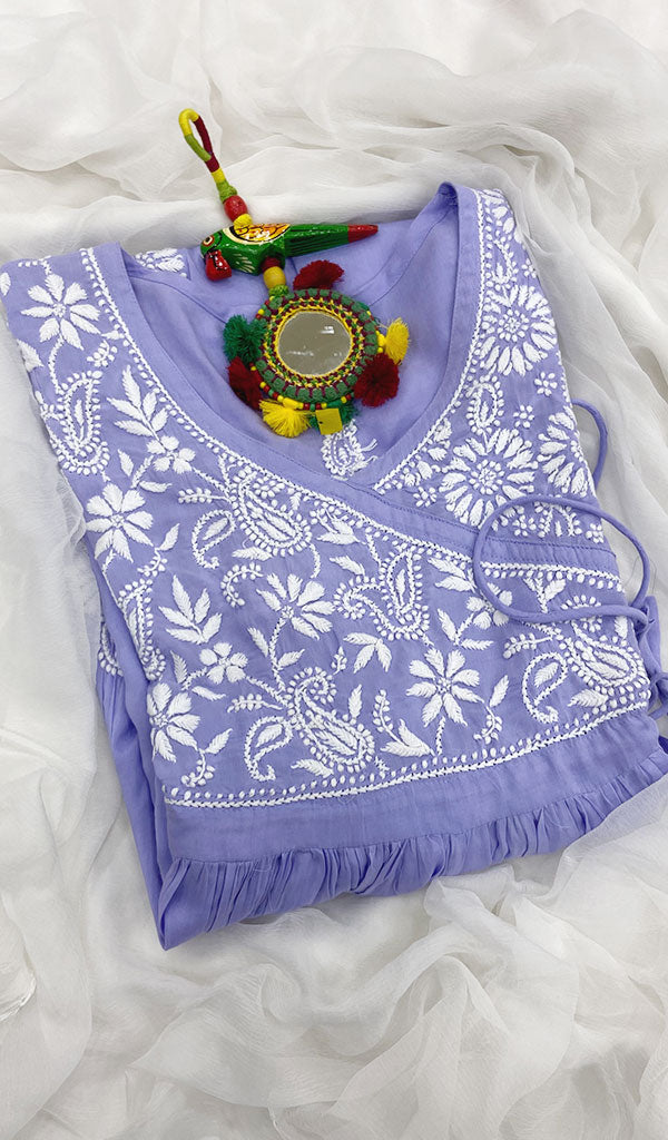 Neha Women's Lucknowi Handcrafted Modal Cotton Chikankari Angrakha Dress - HONC0102821