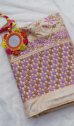 Load image into Gallery viewer, Women&#39;s Lakhnavi Handcrafted Tussar Silk Chikankari Unstitched Kurti Fabric - Honc0109225